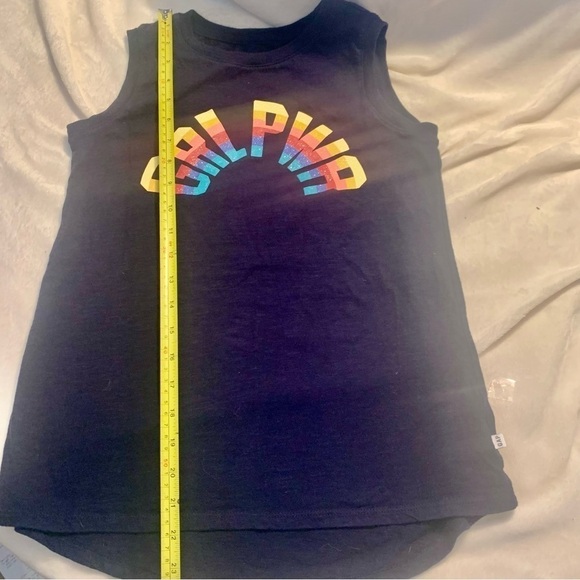 GAP Top XL Girls “GRL PWR” Rainbow Navy 100% Cotton Sleeveless Muscle Tee - Picture 13 of 16
